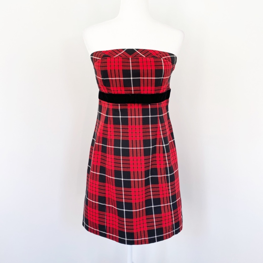 Forever 21 Red Plaid  Mini Tube Dress with Bow